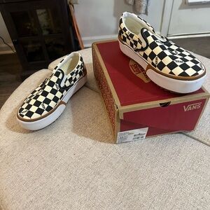 Vans Classic Slip-On Shoes - White and Brown